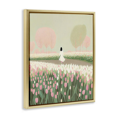Walking in Tulip Meadow Framed Floater Canvas Wall Art by Incado