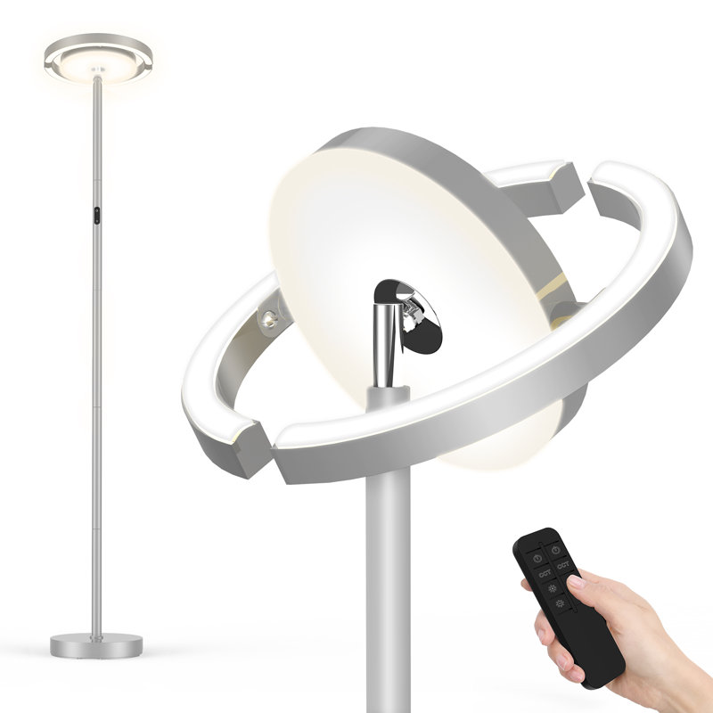 Lampe sur pied Fimei Saturn Ring - Lampe torchère moderne en acier avec télécommande et contrôle tactile, Gris argenté