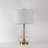 Glass Table Lamp With Brass Base And White Drum Shade