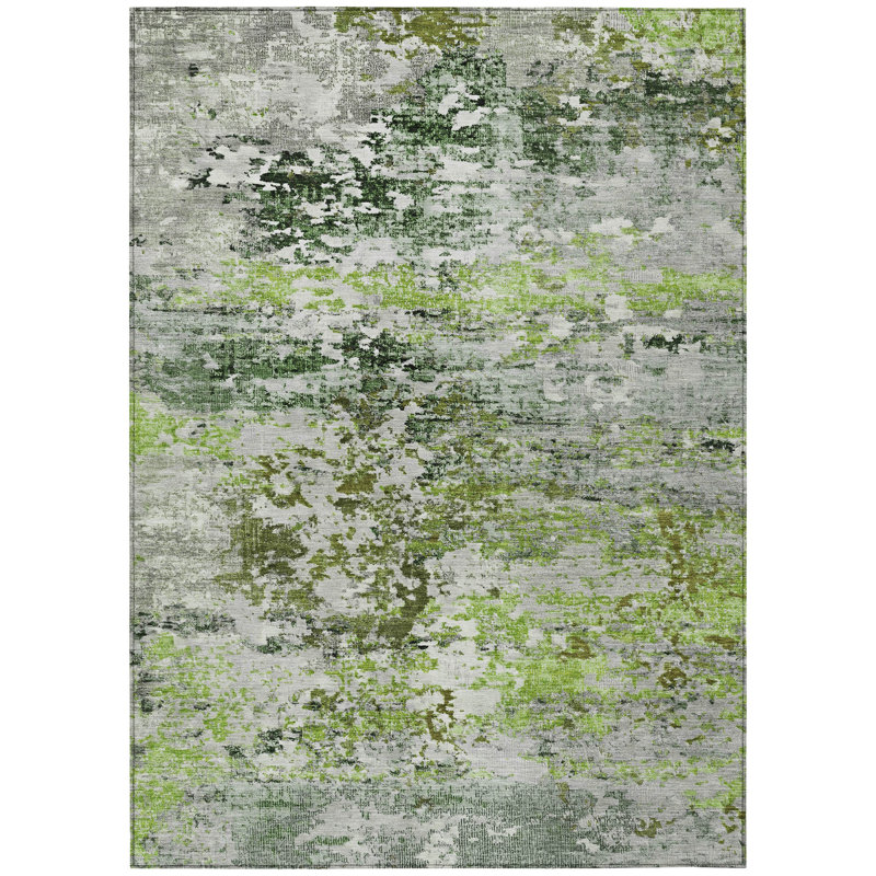 Machine Washable Indoor/Outdoor Xhevrie Aloe Rug, Rectangle 9' x 12'