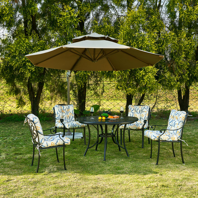 Outdoor 4'' Seat / Back Cushion, Beige/Blue Floral