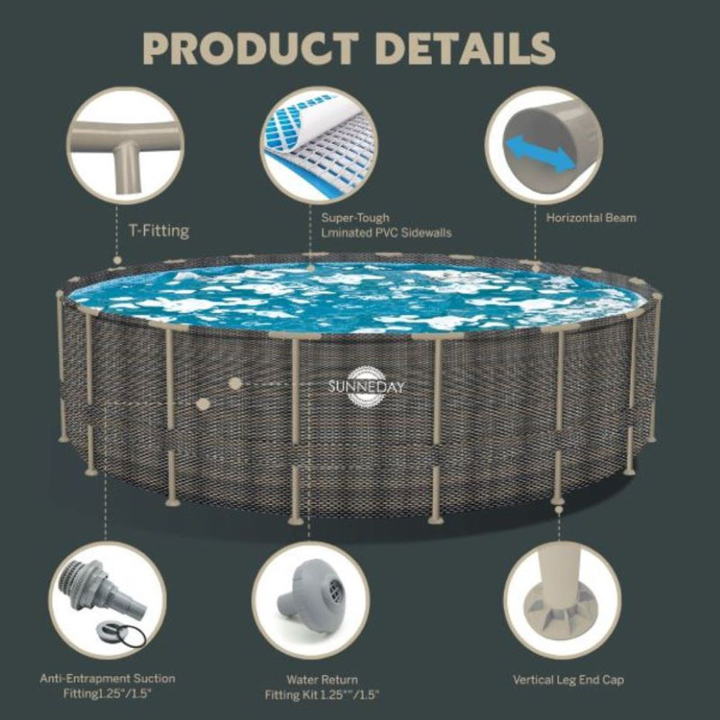 Sunneday 24' Round Rattan Soft-Sided Pool with Metal Frame