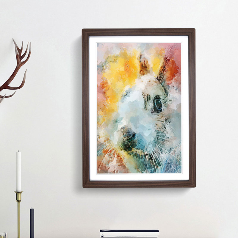 Bunny Rabbit In Abstract - Picture Frame Painting Print, Walnut Framed, 48cm H x 36cm W x 2cm D