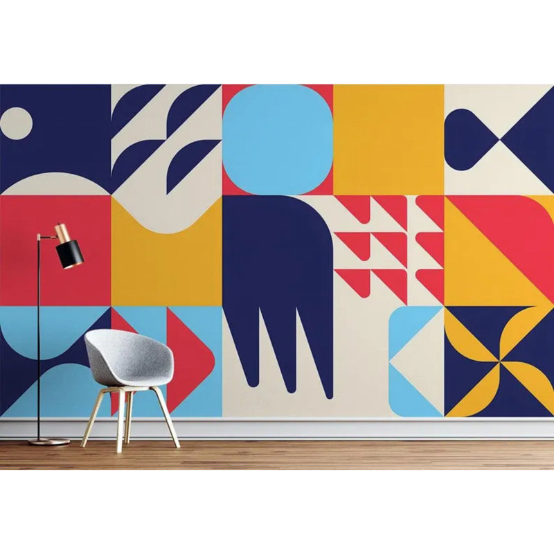 Murale formes géométriques colorées Mid-Century, L 108 po x l 96 po