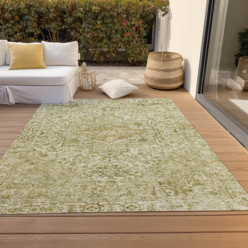 Chantille Beige Floral Medallion Washable Indoor/Outdoor Rug