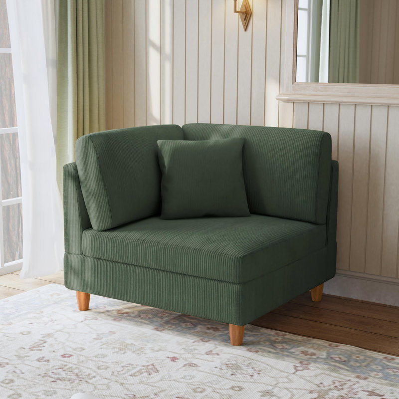 Fauteuil rembourré en velours côtelé vert avec dossier coussiné Seemab, Vert