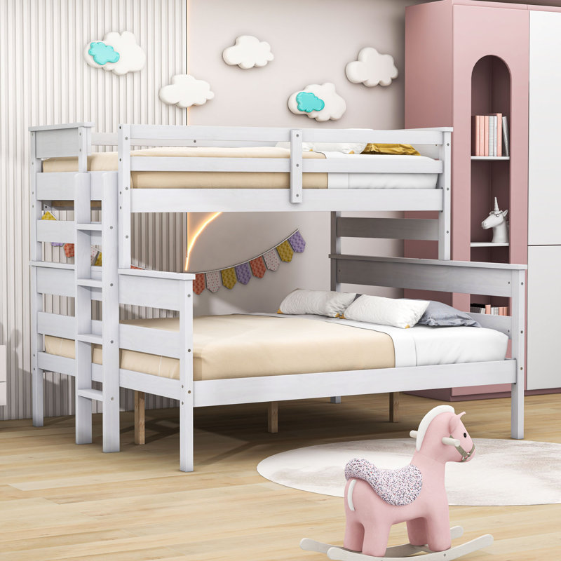 Twin XL Over Queen Bunk Bed With Ladder & Guardrails, Detachable Design, White