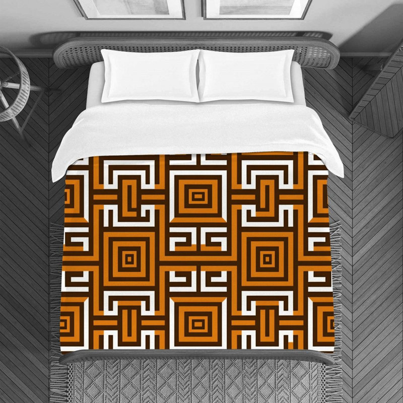 Housse de couette Greek Key, Housse de couette grand, Brun / orange géométrique