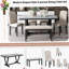Table de salle à manger 6 pièces avec 4 chaises et 1 banc, table avec placages en marbre