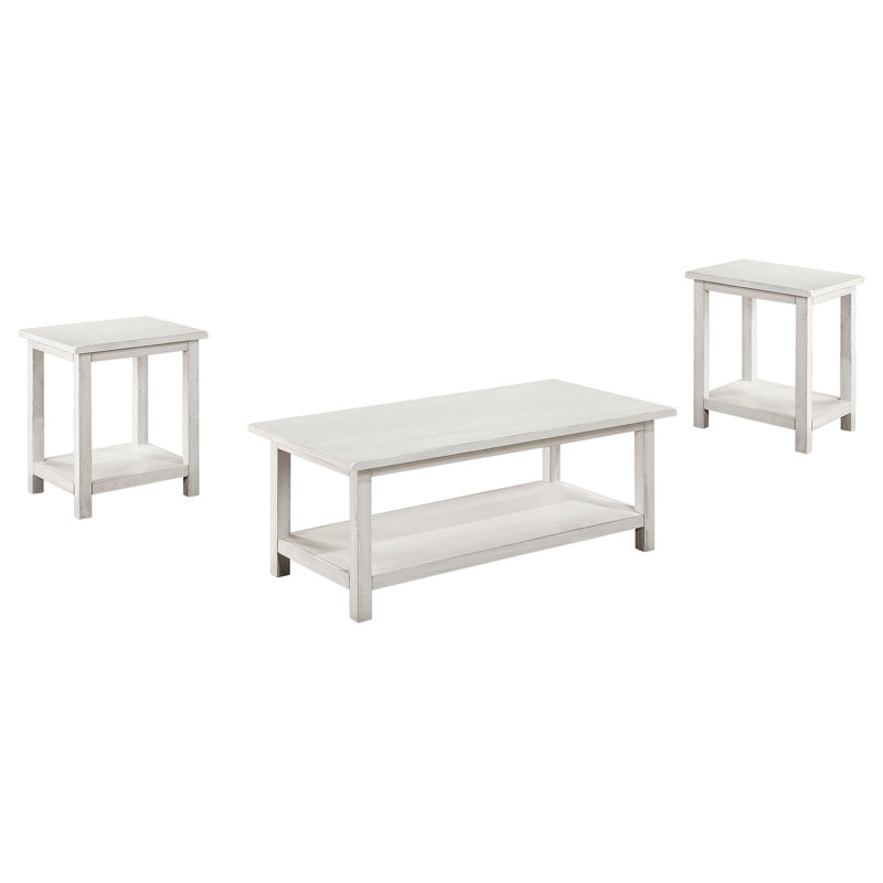 Ensemble de 3 tables basses et tables de bout Callistus - blanc vieilli, 3 pièces: table basse, 2 tables de bout