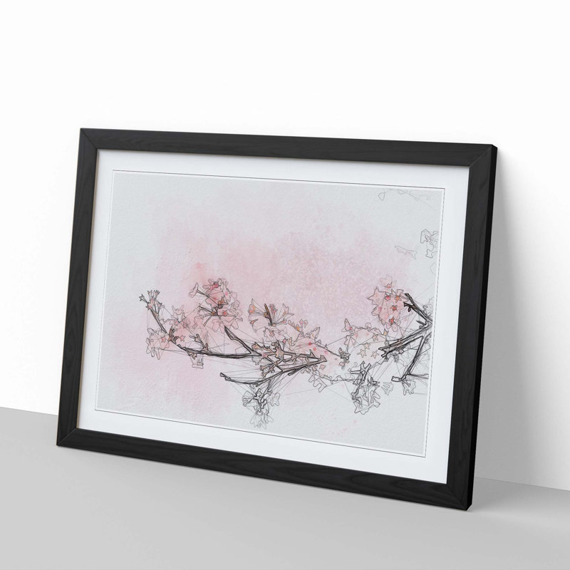 Pink Cherry Blossom in Abstract - Framed Print, 60cm H x 91cm W x 2cm D, Black