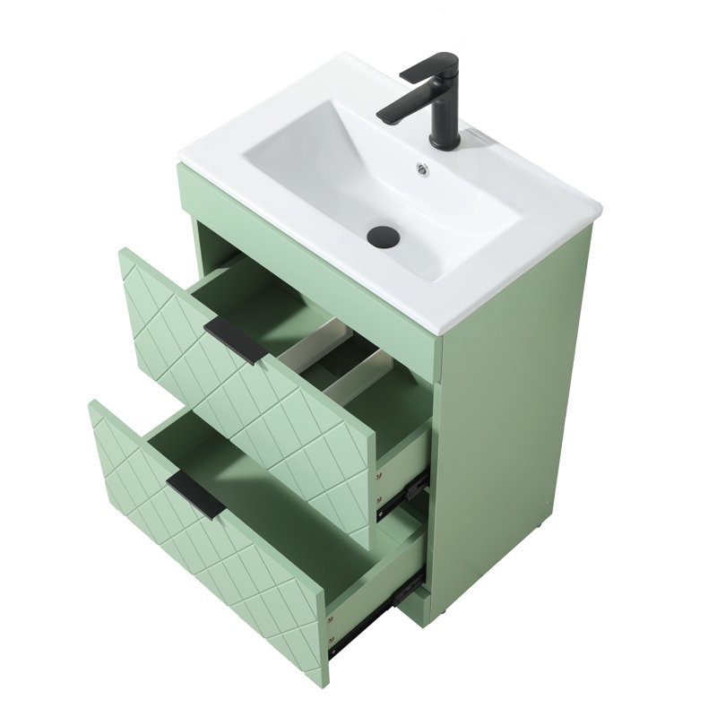 Meuble-lavabo simple 24 po vert olive avec plateau en céramique