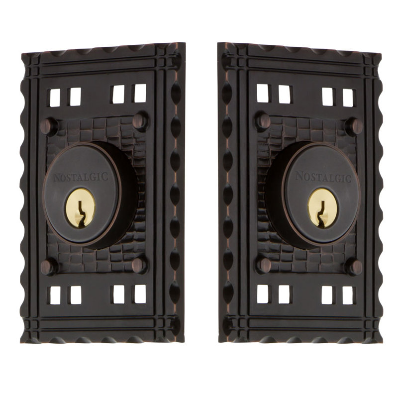 Nostalgic Warehouse Craftsman Plate Double Cylinder Deadbolt, Keyed Alike	, Timeless Bronze, 2.375