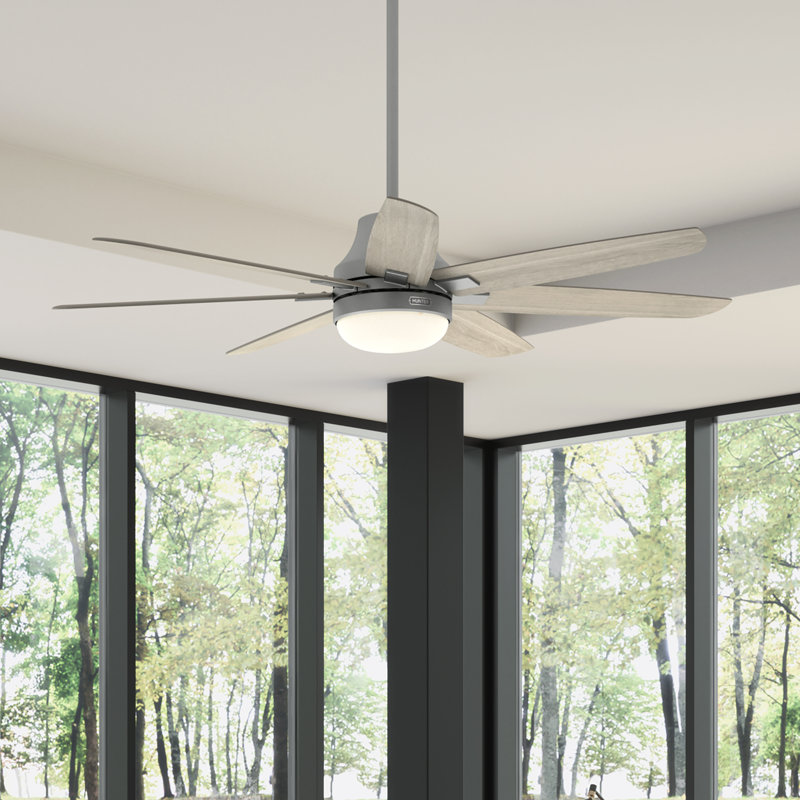 60" Wilder 7 - Blade Standard Ceiling Fan with Wall Control and Light Kit Included, Matte Silver