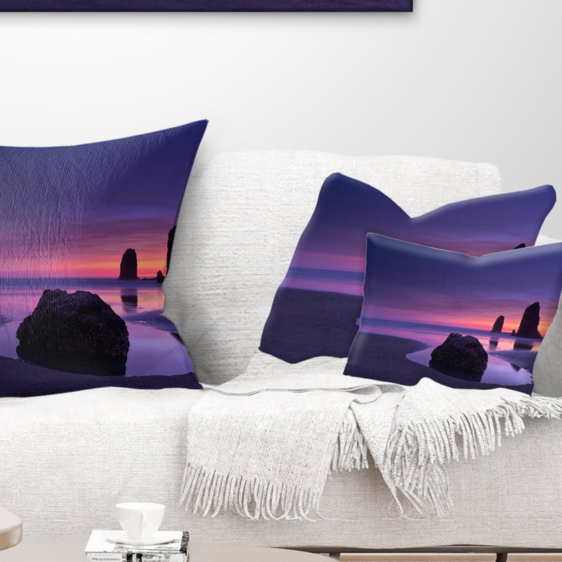 Coussin mauve à imprimé mauve et roche mauve, Rectangulaire, 12 po x 20 po
