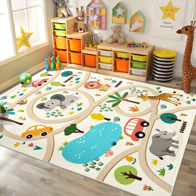Tapis de jeu pour enfants lavable à la machine Tapis mignons pour animaux avec envers en caoutchouc Tapis pour enfants