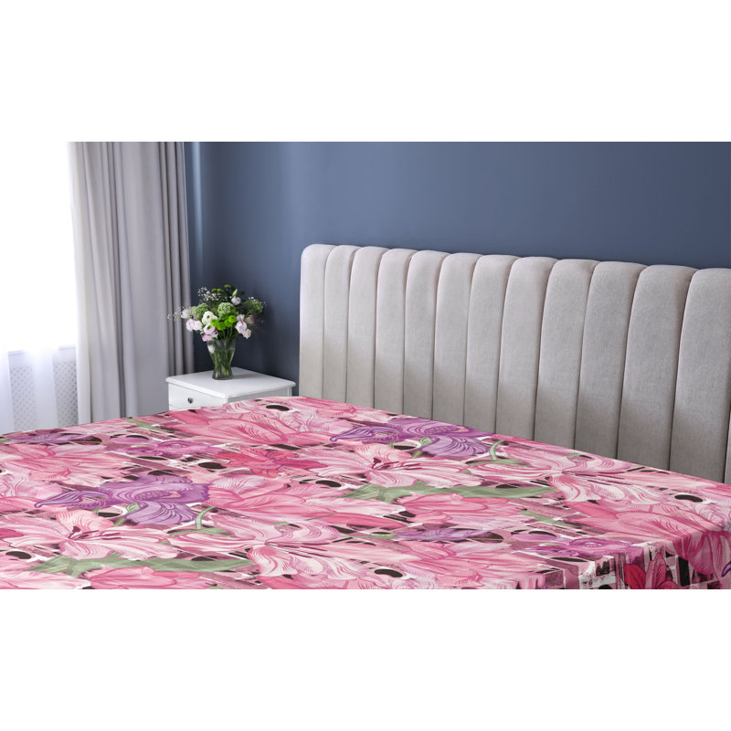 Drap-housse Ambesonne, Drap-housse très grand californien, Rose pastel / motif floral fuchsia