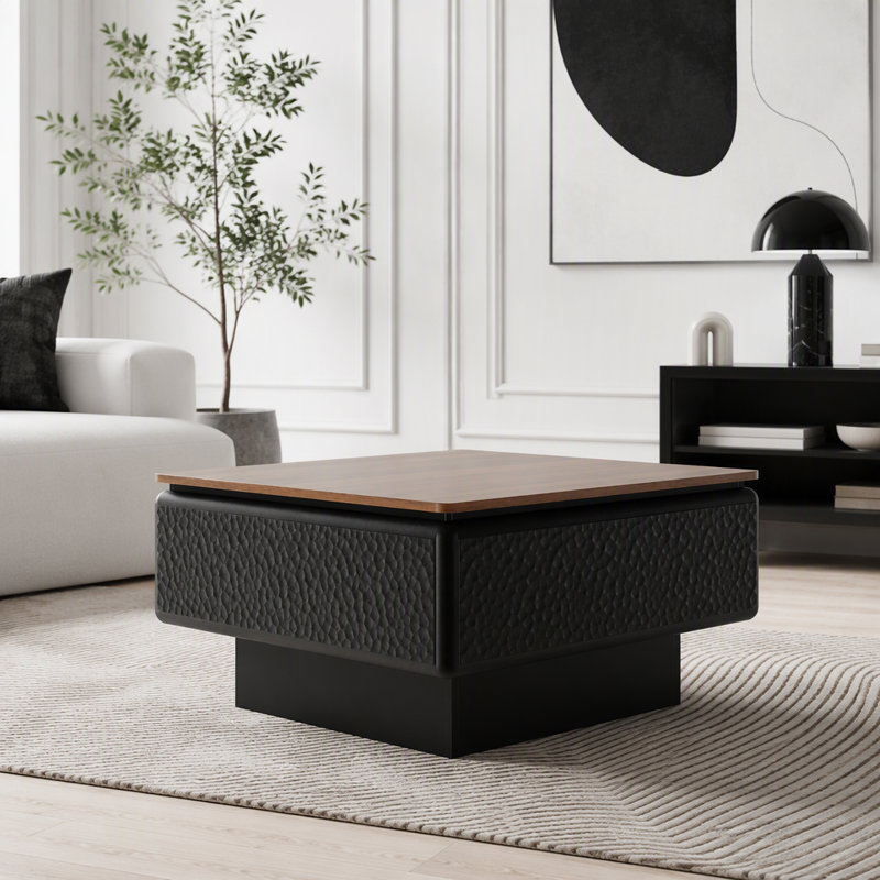 Table basse relevable à texture martelée, L 31,5 po, Noir / brun