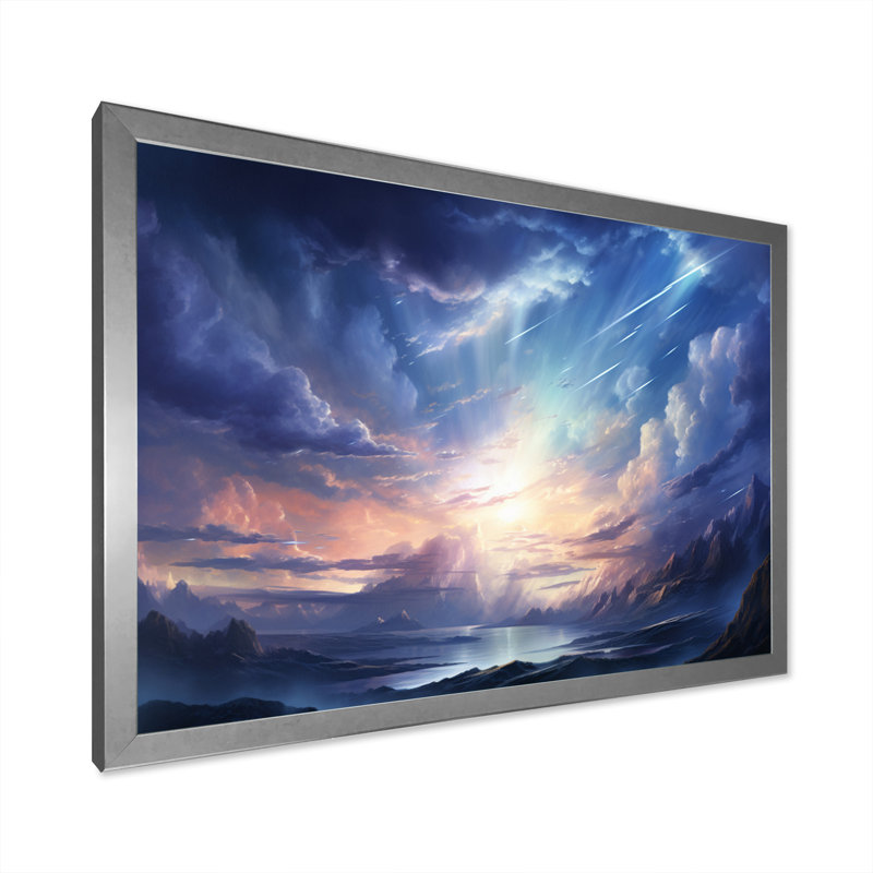 Météores pluie de lumière II sur toile, H 24 po x l 32 po x P 1 po, Cadre photo argenté