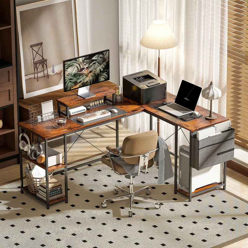 Rascoe Reversible L Shaped Desk Adjustable Shelf, Brown