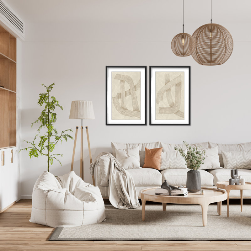 Abstract Sophisticated Line Diptych, 24" H x 32" W