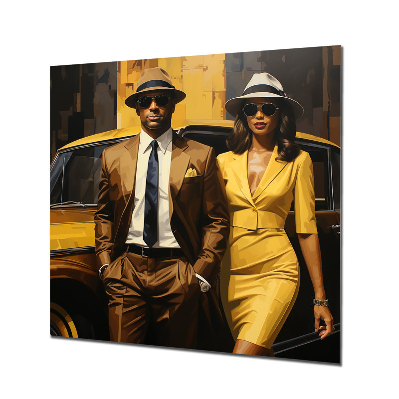 Couple afro-américain noir et jaune de Harlem's Renaissance I - art mural Harlem Renaissance, H 29 po x l 29 po