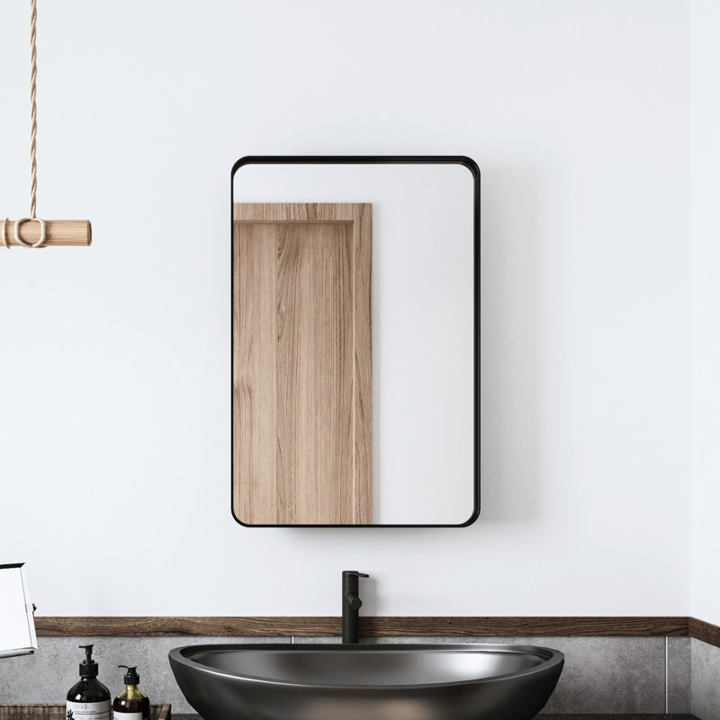 Armoire à pharmacie avec cadre noir en métal 20 po x 30 po avec miroir et tablettes réglables - Cool, brouillard, corrosion, propriété moderne, caractéristique
