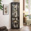 Vitrine lumineuse incurvée, vitrine en verre de style américain avec tablettes réglables et panneau arrière en miroir, armoire de rangement multifonctionnelle pour bar de salon Wine Antique Collection-2142444614