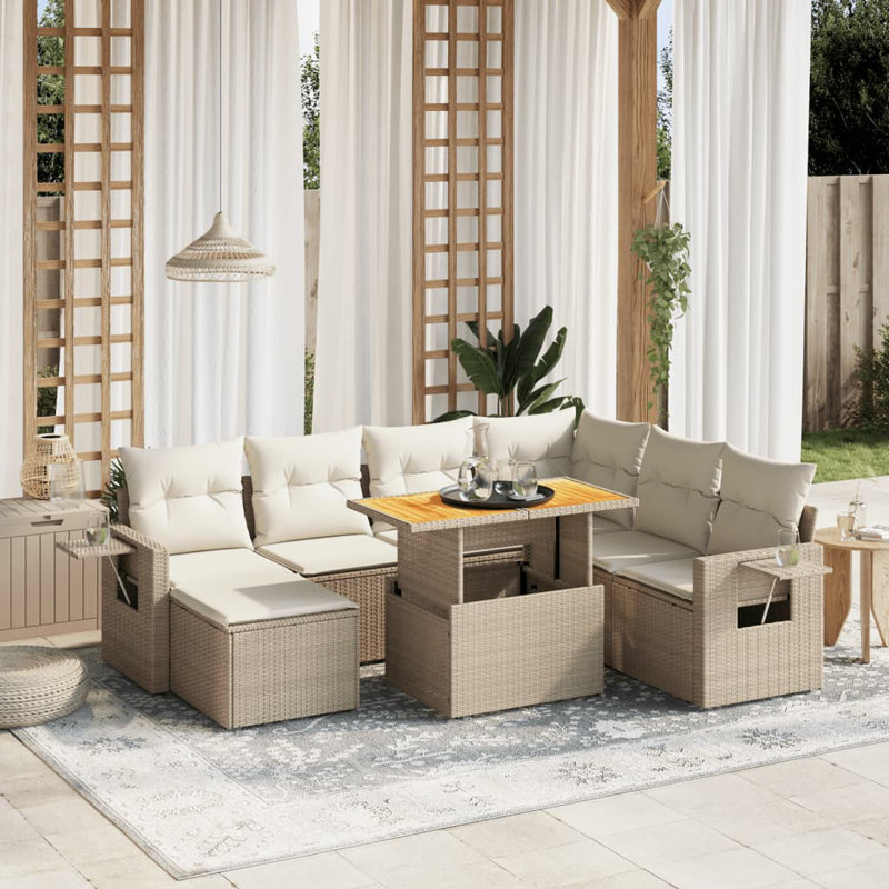 Vidaxl Garden Sofa Set, White Cushion/Beige Frame