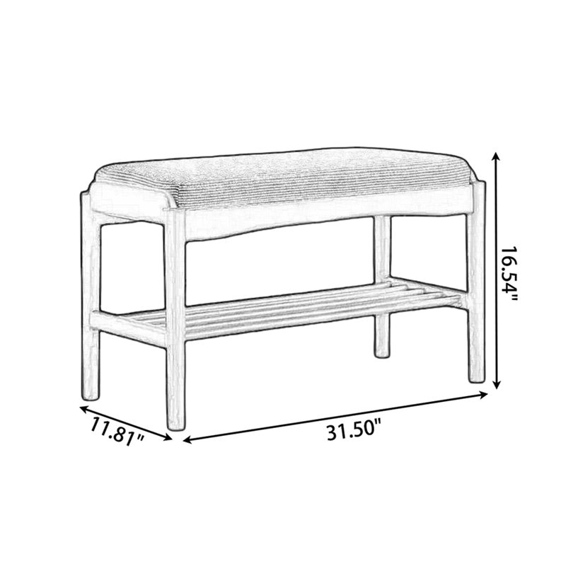 Banc rembourré en velours côtelé vert, H 16,54 po x l 31,5 po x P 11,81 po