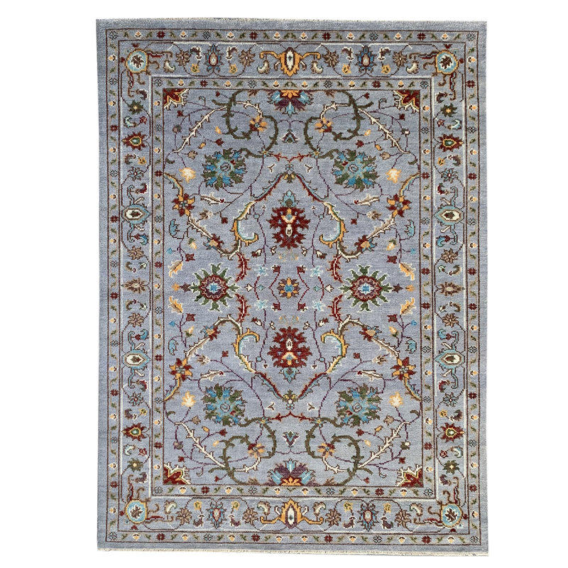 Tapis gris en laine noué à la main Bijar Collection, Rectangle 6 pi x 9 pi
