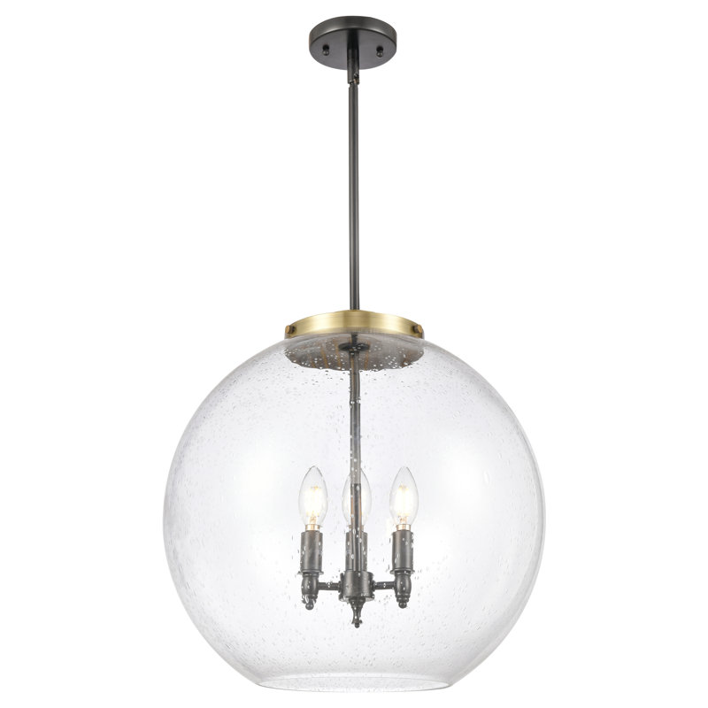 Luminaire suspendu sphère 3 lumières DEL Athens, Laiton antique noir, Grainé, H 18,38 po x l 17,75 po x P 17,75 po
