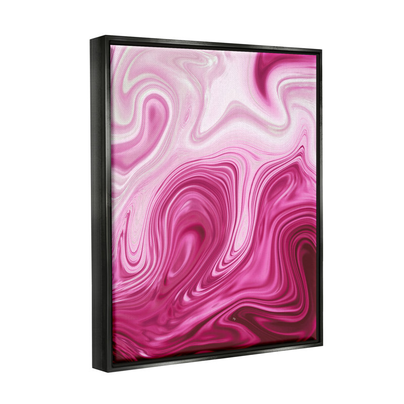 Tourbillons abstraits en marbre rose - impression, Cadre flottant noir de jais, H 21 po x l 17 po x P 1,7 po