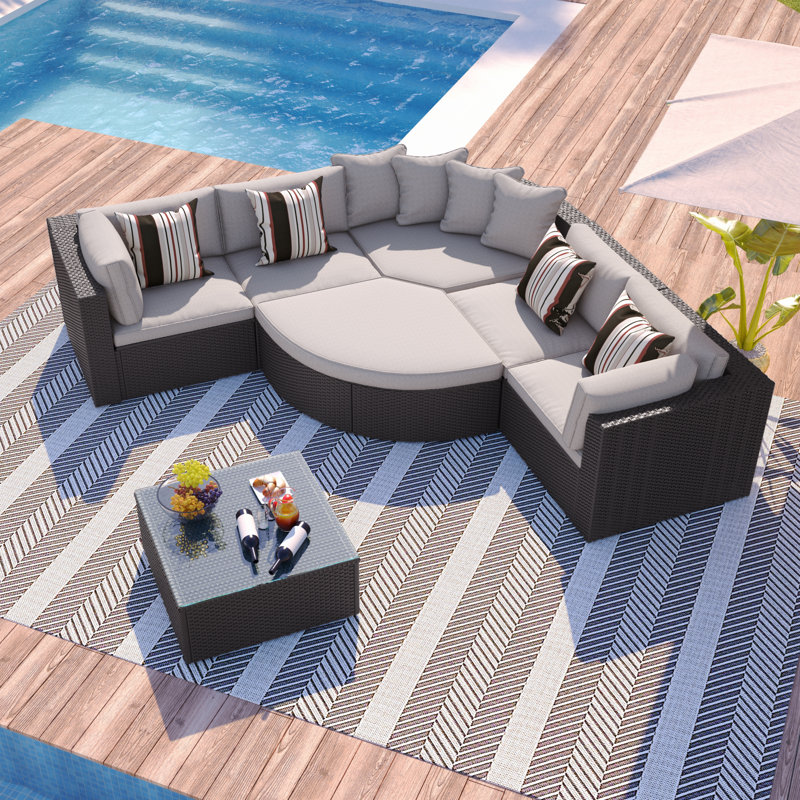 Outdoor Wicker Sofa Set For Relaxing And Socializing, Enhancing Patio And Garden, Beige, Brown