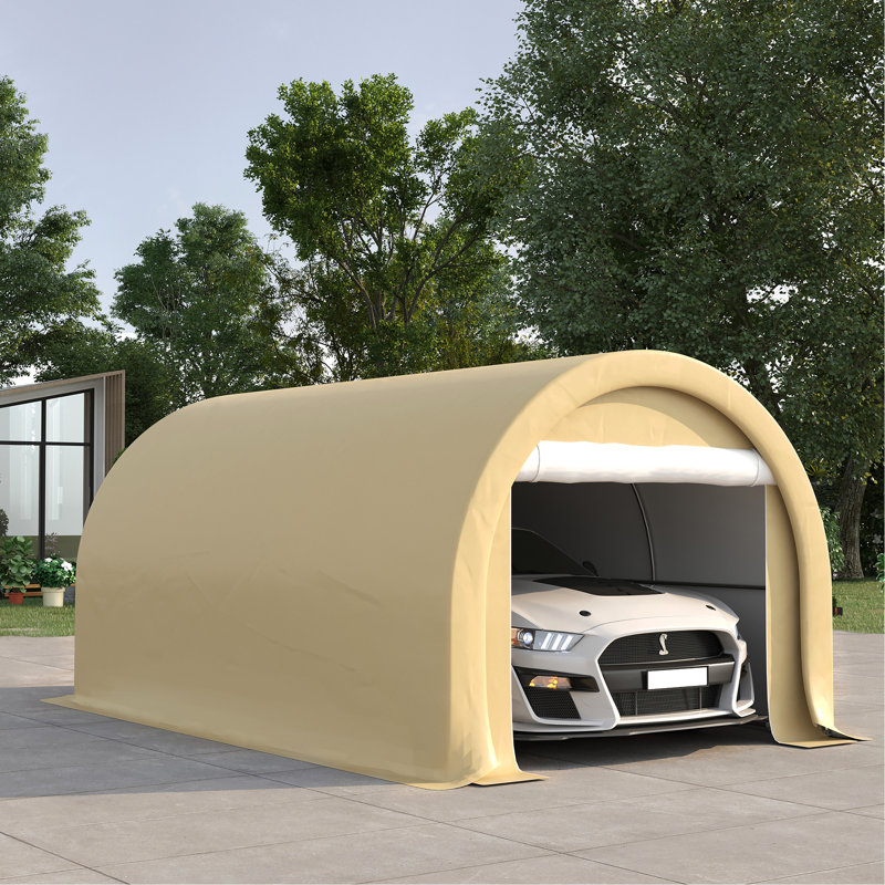 Espace de rangement pour garage - Abri d'auto 10 pi x 16 pi, pour voiture, camion, outils, abri d'auto robuste 16 po, beige, moto, outils