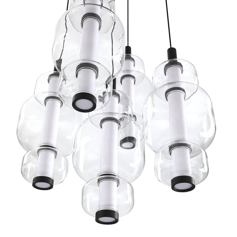 Luminaire suspendu élégant à 5 lumières DEL avec abat-jour en verre borosilicaté et ajustable SOLICA, Noir