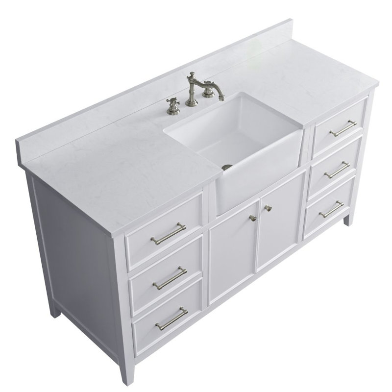 Meuble-lavabo simple 60 po Aisa, Blanc / nickel brossé
