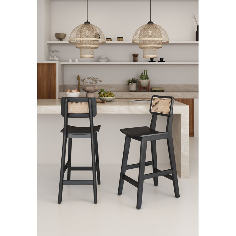 Versailles Counter Stool with Solid Wood Frame, 2, Black