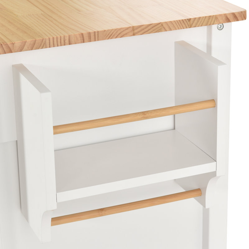 Kitchen Island Cart With Solid Wood Top And Locking Wheels,54.3 Inch Width,4 Door Cabinet And Two Drawers,Spice Rack, Towel Rack (White)