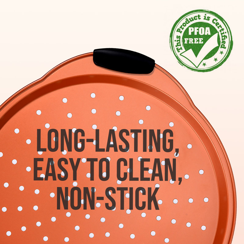 NutriChef Copper Non-Stick Pizza Tray with Silicone Handles
