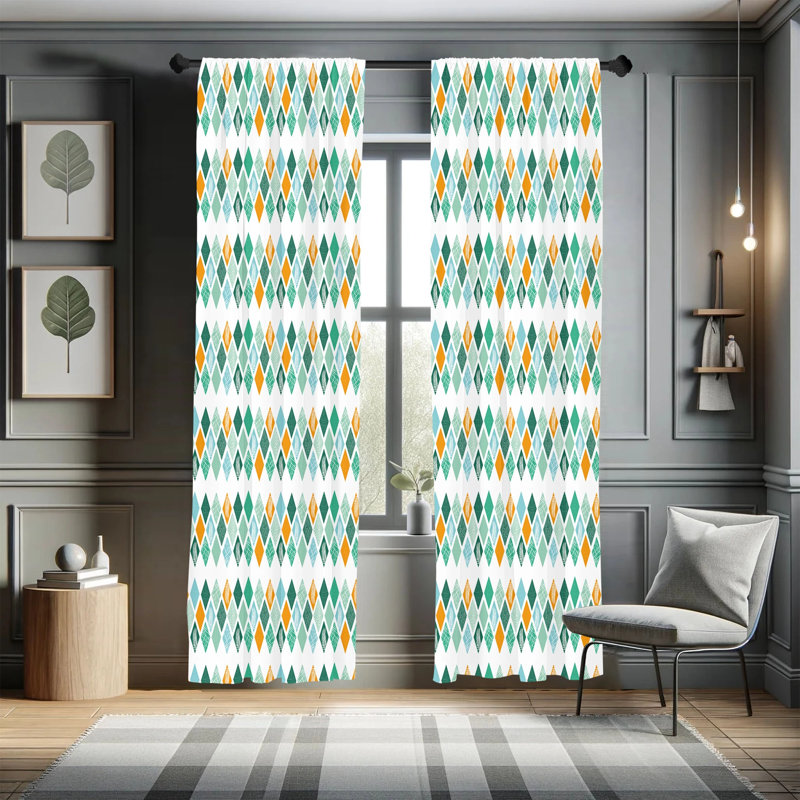Geometric Semi-Sheer Rod Pocket Curtain Panels, 28" x 84"