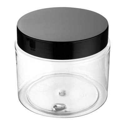 Restaurantware-RW Base 16 Ounce Candy Jars, Durable Kitchen Storage Containers - Round, Airtight Seal, Clear Plastic Snack Jars With Black Plastic Lids, For Table Display, Or Candy Buffet
