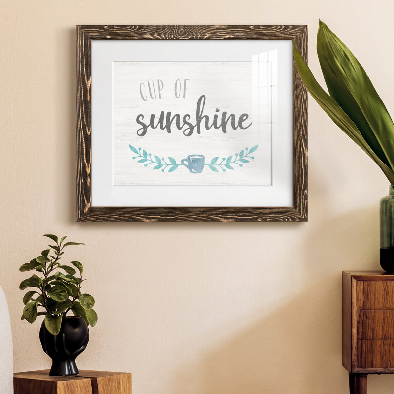 Cup of Sunshine - Art textuel avec cadre photo, Encadré de bois de noyer, H 20 po x l 17 po x P 1,5 po