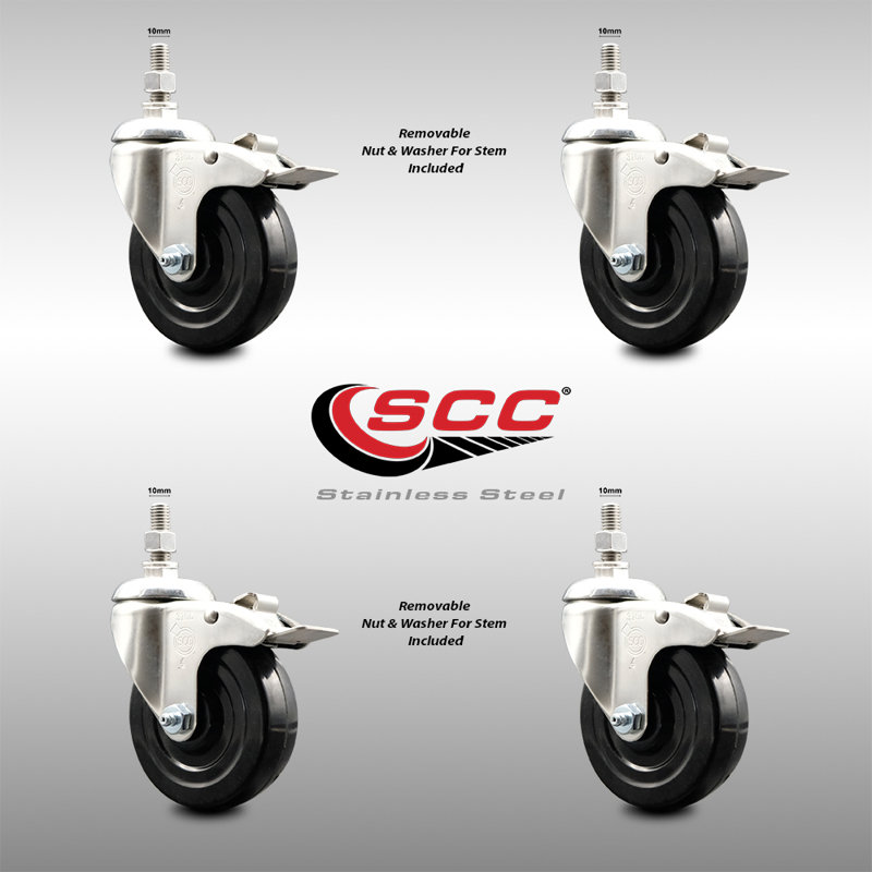 316SS Soft Rubber Swivel Threaded Stem Caster Set Lock Brake SCC