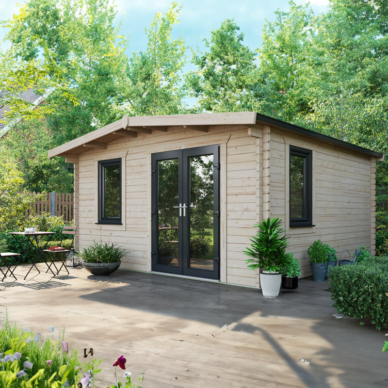 Powersheds Apex 14 x 14ft Chalet Log Cabin, Doors to the Right - 44mm