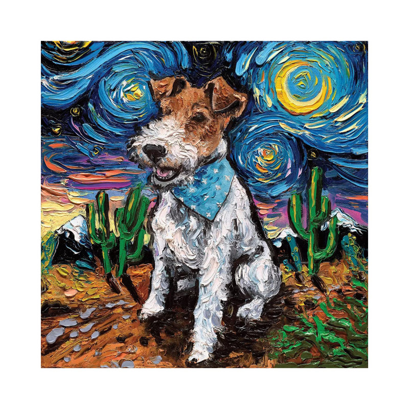"Fox terrier Night" par AJA, reproduction d’art, Pas de tapis, Toile tendue, H 37 po x l 37 po x P 1,5 po