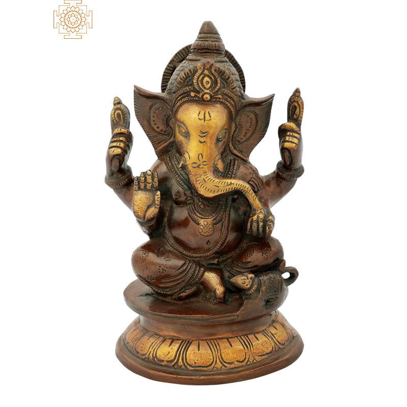 Figurine Bénédiction Ganesha assise sur piédestal, Or