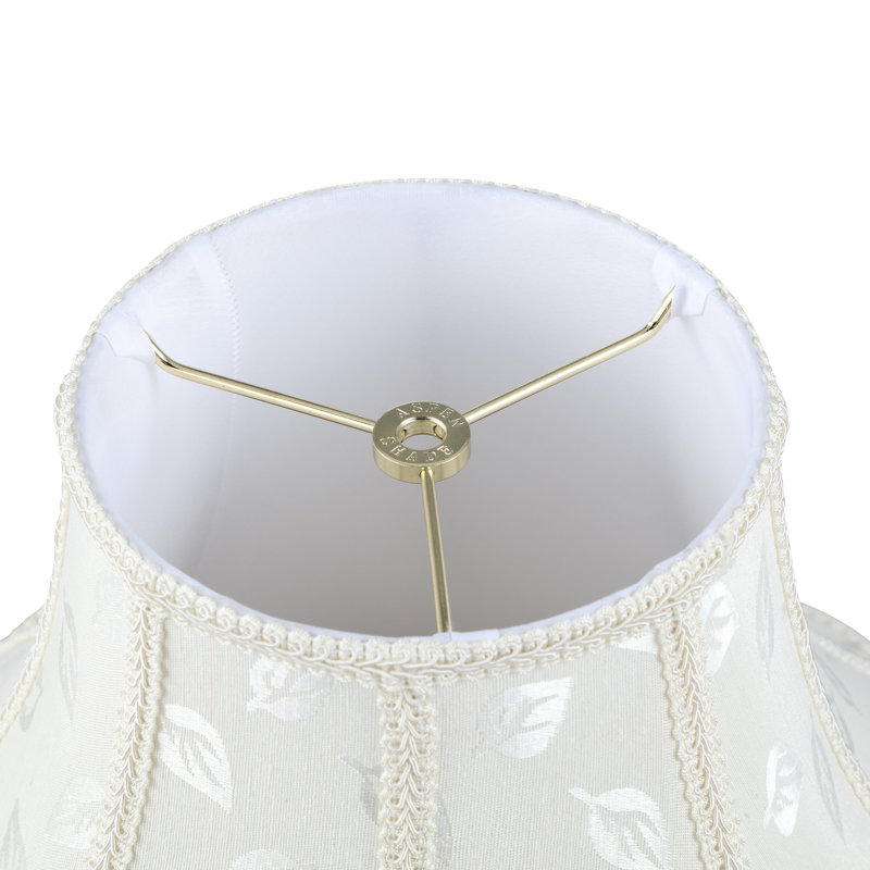 Off-White Jacquard Fabric Scallop Dome Lamp Shade with Fringe