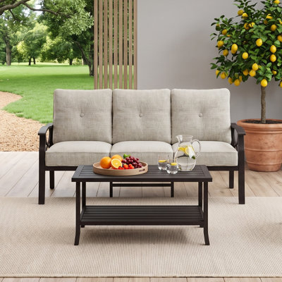 3‑Person Metal Outdoor Furniture with Heavy‑Duty Iron Frame & Advanced Anti‑Rust Coating, Outdoor Conversation Set with Weather‑Resistant Cushions for Backyard, Deck, Garden