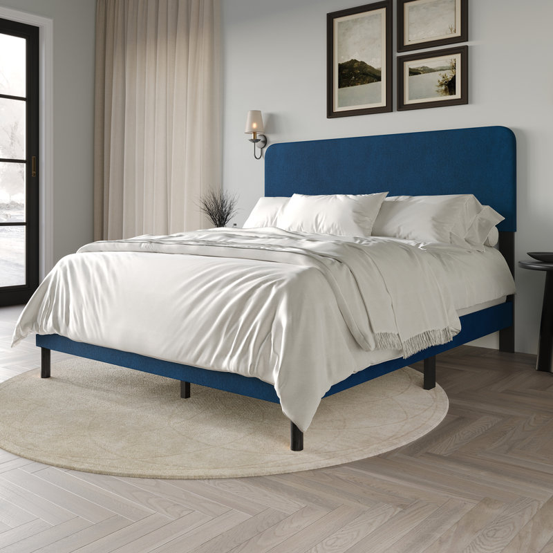 Velvet Upholstered Bed , Full, Navy Blue